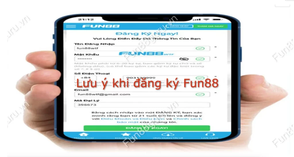 Lưu ý khi đăng ký fun88